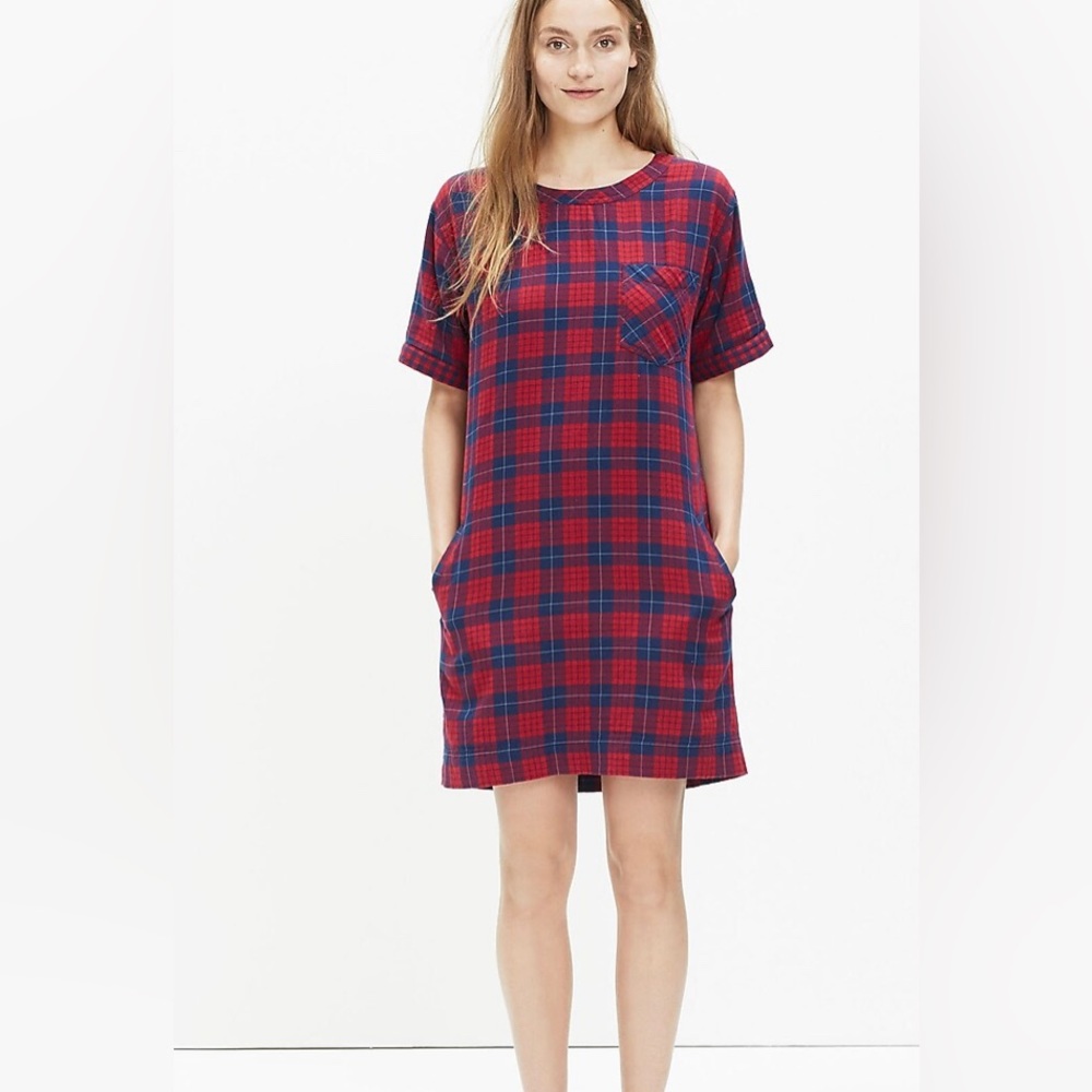 Madewell Short-Sleeve Dress in Edina Plaid Size M